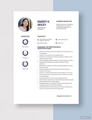 Greenhouse Manager Resume