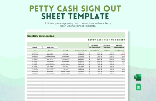 Petty Cash Sign Out Sheet Template