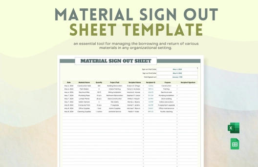 Material Sign Out Sheet Template