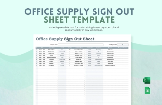 Office Supply Sign Out Sheet Template