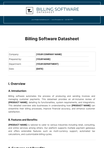 Free Billing Software Datasheet Template to Edit Online