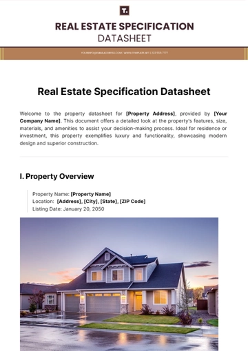 Free Real Estate Specification Datasheet Template to Edit Online