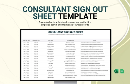 Consultant Sign Out Sheet Template