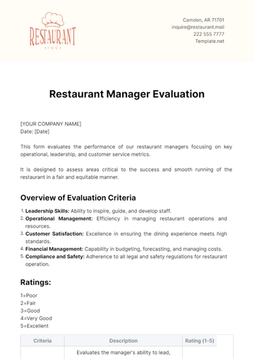 Free Restaurant Manager Evaluation Template to Edit Online