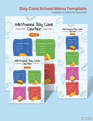 Day Care School Menu Template