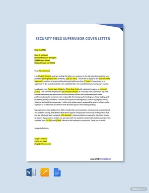 Security Field Supervisor Cover Letter