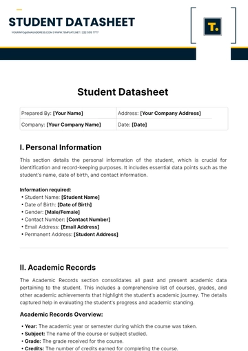 Free Student Datasheet Template to Edit Online