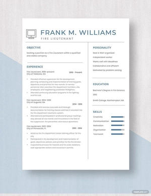 Fire Lieutenant Resume