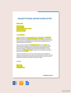 Security Patrol Officer Cover Letter
