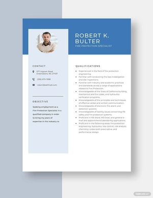 Fire Protection Specialist Resume