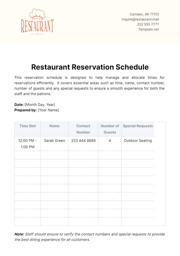 Free Restaurant Reservation Schedule Template to Edit Online