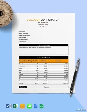 Construction Job Estimate Template