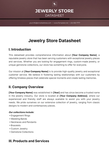 Free Jewelry Store Datasheet Template to Edit Online
