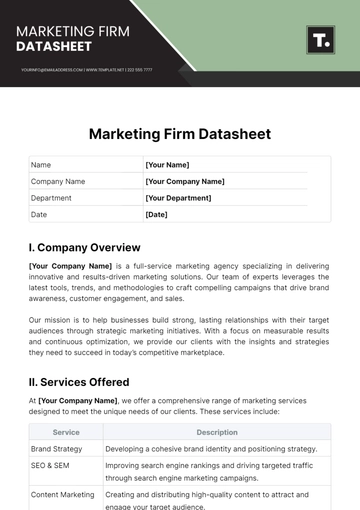 Free Marketing Firm Datasheet Template to Edit Online