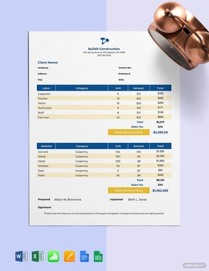 Construction Work Estimate Template