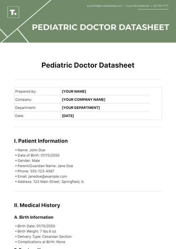 Free Pediatric Doctor Datasheet Template to Edit Online