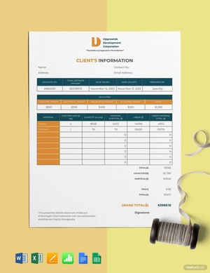 Home Construction Estimate Template