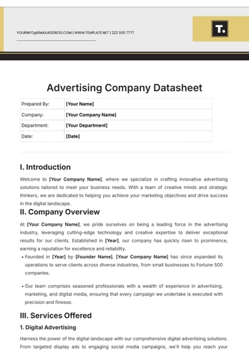 Free Advertising Company Datasheet Template to Edit Online