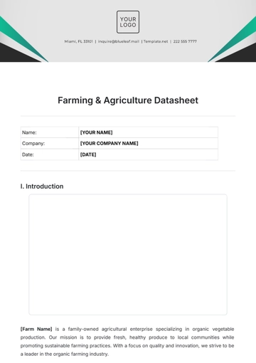 Free Farming & Agriculture Datasheet Template to Edit Online