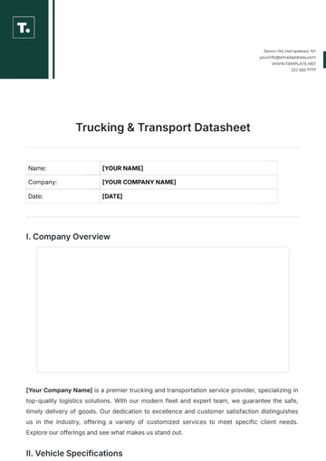 Free Trucking & Transport Datasheet Template to Edit Online