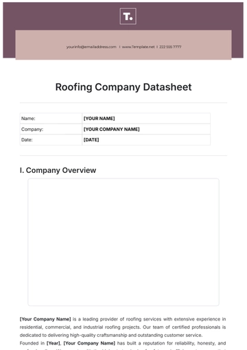 Free Roofing Company Datasheet Template to Edit Online