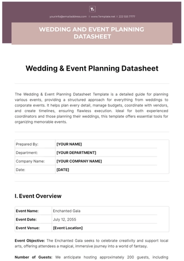 Free Wedding & Event Planning Datasheet Template to Edit Online