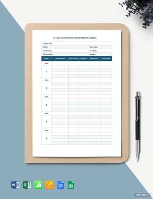 5-Day Commercial Construction Schedule Template