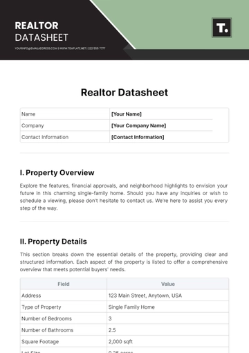 Free Realtor Datasheet Template to Edit Online