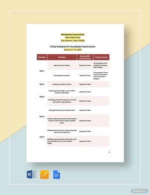 5-Day Residential Construction Schedule Template