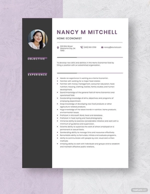 Home Economist Resume