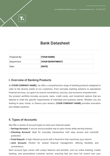 Free Bank Datasheet Template to Edit Online