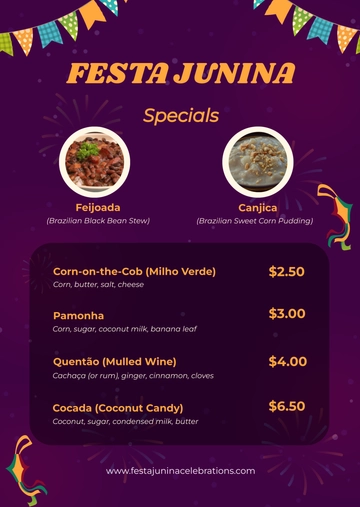 Free Festa Junina Event Food Menu Template to Edit Online