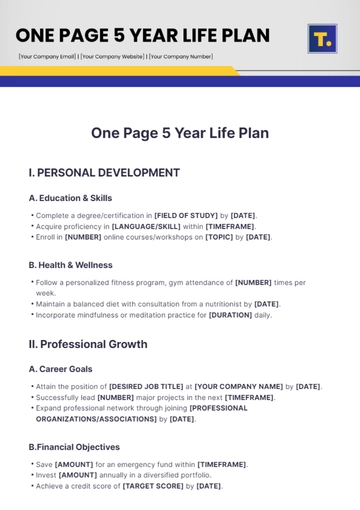 Free One Page 5 Year Life Plan Template to Edit Online