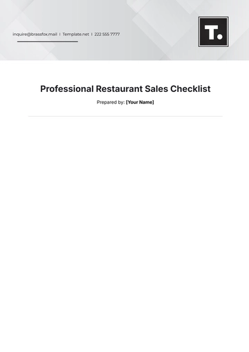 Free Professional Restaurant Sales Checklist Template to Edit Online