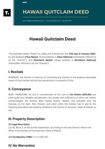 Free Hawaii Quitclaim Deed Template to Edit Online