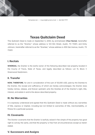Free Texas Quitclaim Deed Format Template to Edit Online