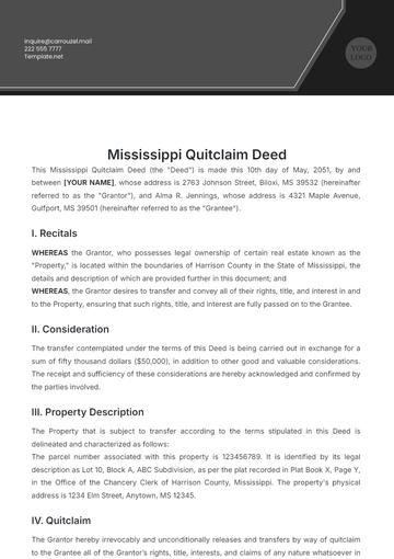Free Mississippi Quitclaim Deed Template to Edit Online