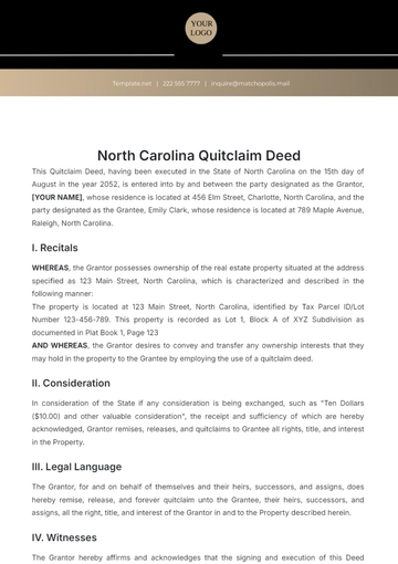 Free North Carolina Quitclaim Deed Template to Edit Online