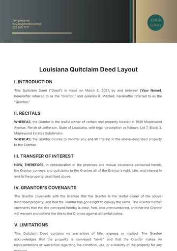 Free Louisiana Quitclaim Deed Layout Template to Edit Online
