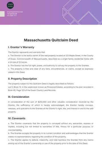 Free Massachusetts Quitclaim Deed Template to Edit Online