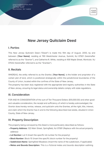 Free New Jersey Quitclaim Deed Template to Edit Online