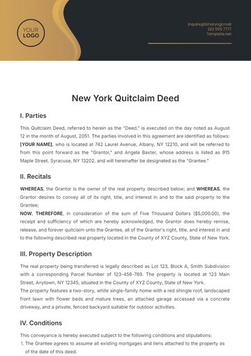 Free New York Quitclaim Deed Template to Edit Online