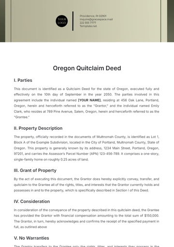 Free Oregon Quitclaim Deed Template to Edit Online