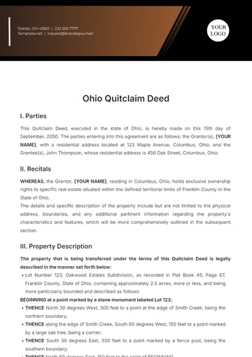 Free Ohio Quitclaim Deed Outline Template to Edit Online