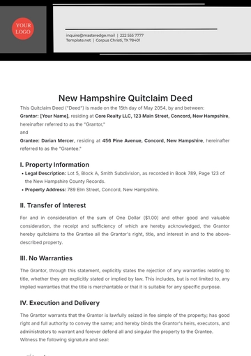 Free New Hampshire Quitclaim Deed Template to Edit Online