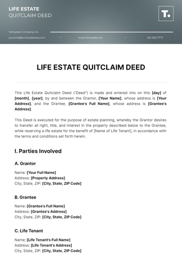 Free Life Estate Quitclaim Deed Template to Edit Online