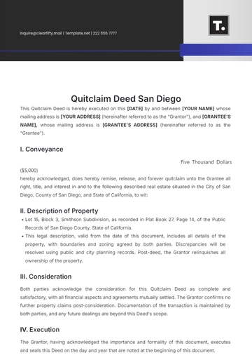 Free Quitclaim Deed San Diego Template to Edit Online