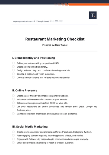 Free Restaurant Marketing Checklist Template to Edit Online