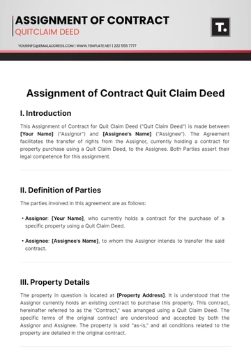 Free Assignment of Contract for Quit Claim Deed Template to Edit Online