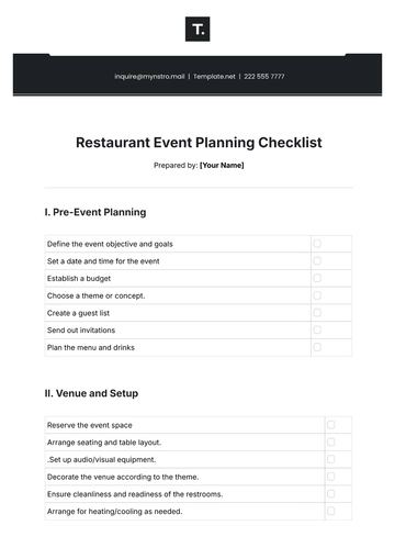 Free Restaurant Event Planning Checklist Template to Edit Online